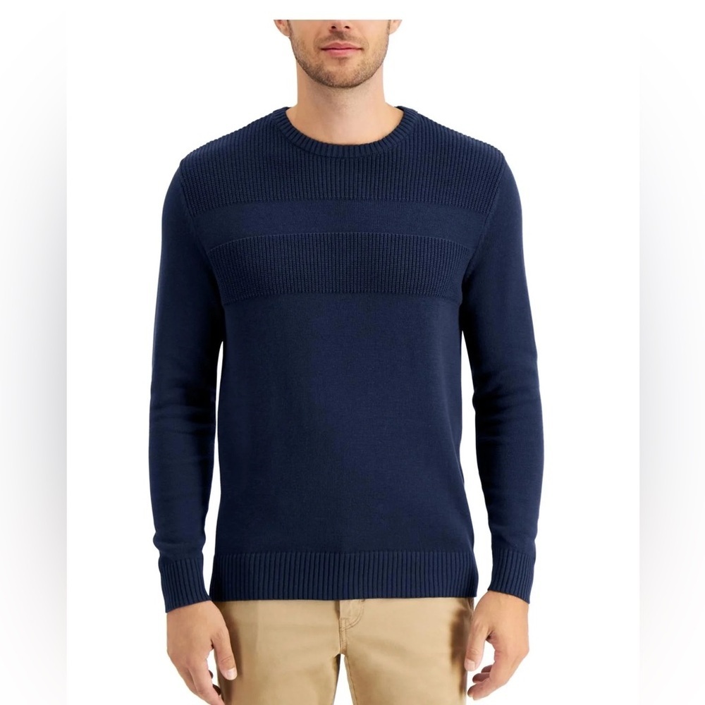 Club Room Blue Crewneck Sweater with Ribbed Texture